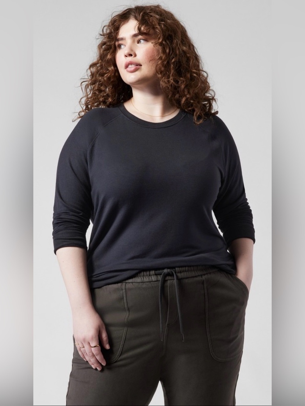 Athleta Mindset sweatshirt nirvana Plus-Size Black Long-Sleeve Crewneck 1X new